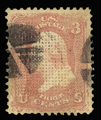United States 1867 Grill Issue (83) 1867 3c rose, C.Grill, black cork cancel, nice color, wide margins, clearly defined grill, fine, with 2000 PFC for a pair from which this originated, cat. $1,150