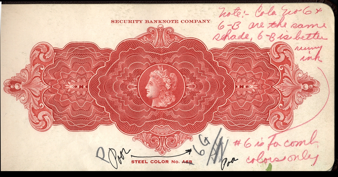 United States - American Banknote Co. Proofs 1920 Security Banknote Co. unexploded booklet with 36 different "Steel Colors" engravings, both lithographed and engraved, some corrected by hand...