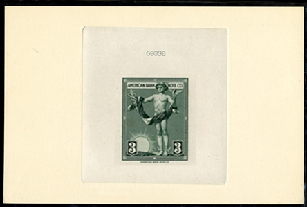 United States - American Banknote Co. Proofs 1934 3c green, large die proof, die sunk on card, v.f.
