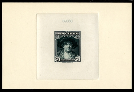 United States - American Banknote Co. Proofs 1934 5c Rembrandt, large die proof in green, die sunk on card, v.f.