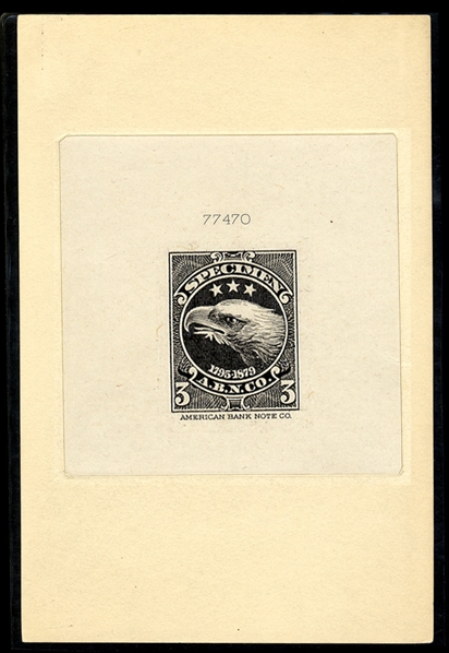 United States - American Banknote Co. Proofs 1934 3c Eagle, large die proof in black, die sunk on card, v.f.