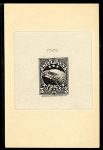 United States - American Banknote Co. Proofs 1934 3c Eagle, large die proof in black, die sunk on card, v.f.