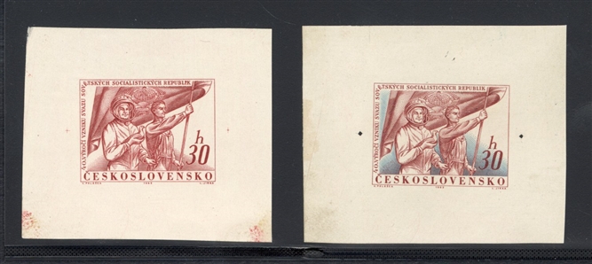 CZECHOSLOVAKIA (1139P) 1962 30h Cosmonaut and Worker, three die proofs, various colors and stages of engraving, one with guide line markings, fine-v.f.