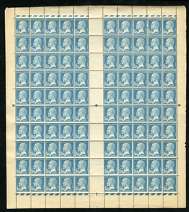 FRANCE (YT 181a, 199n) 1923 1.50fr blue, also 50c Sower, Marseille Postal Forgeries to defraud the Post Office, the so-called Faux de Marseilles, gutter sheets of 100, n.h., fine-v.f., with...