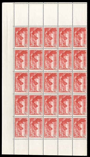 FRANCE  Semi-Postals  (B66-67) 1937 Samothrace, 50 sets (originally sheets, separated into panes of 25), n.h., exceptionally well centered and post office fresh, marginal flaws, stamps v.f.  An...