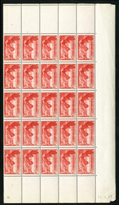 FRANCE  Semi-Postals  (B66-67) 1937 Samothrace, 50 sets (originally sheets, separated into panes of 25), n.h., exceptionally well centered and post office fresh, marginal flaws, stamps v.f.  An...