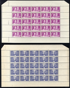 FRANCE Semi-Postals  (B86-89) 1939 Intellectuals, 50 complete sets (in sheets of 25), stamps n.h., v.f. (YT436-39) €2,750