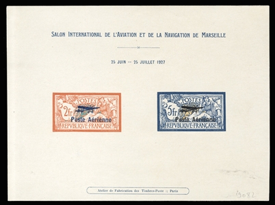 FRANCE  Air Post (C1-2P) 1927 overprints, imperf. collective deluxe sheet of two, die cuts trimmed away at bottom, otherwise v.f. (YT PA1-2, €3,000)