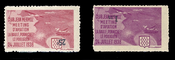 FRANCE  Air Post Semi-Officials 1938 LaBaule Aviation Meeting, 25c and 1.75fr, numerals inverted, n.h., also regular set for comparison (l.h.), fine-v.f.