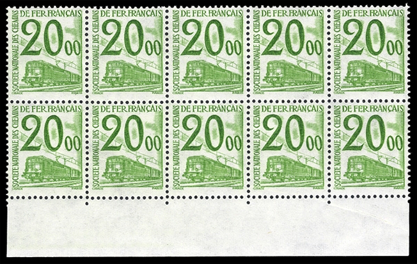 FRANCE Parcel Post (Q255-271) 1960 Issue, 5c-20fr complete set of 17, sheet margin blocks of 10, n.h., v.f. (YT 31-47, Euro 5,000) cat. $2,970