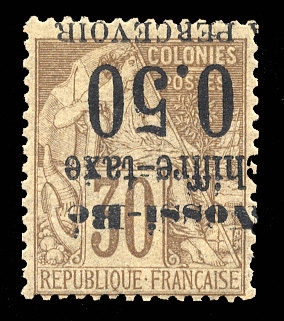 FRENCH COLONIES Nossi-Be Postage Dues (J3a) 1891 50c on 30c brown and bister, surcharge inverted, small h.r., v.f., signed Brun, with 2008 PFC (YT Euro 1,100) cat. $925