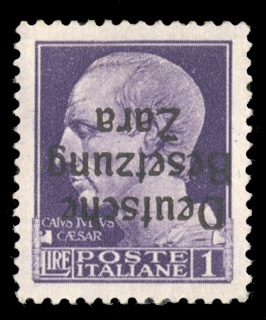 GERMAN WORLD WAR II OCCUPATION ISSUES German Occupation of Zara  (Mi.9K) 1943 1L violet, Type I overprint inverted, n.h., v.f., various signatures including Diena, Raybaudi, Oliva, etc., with 2021...