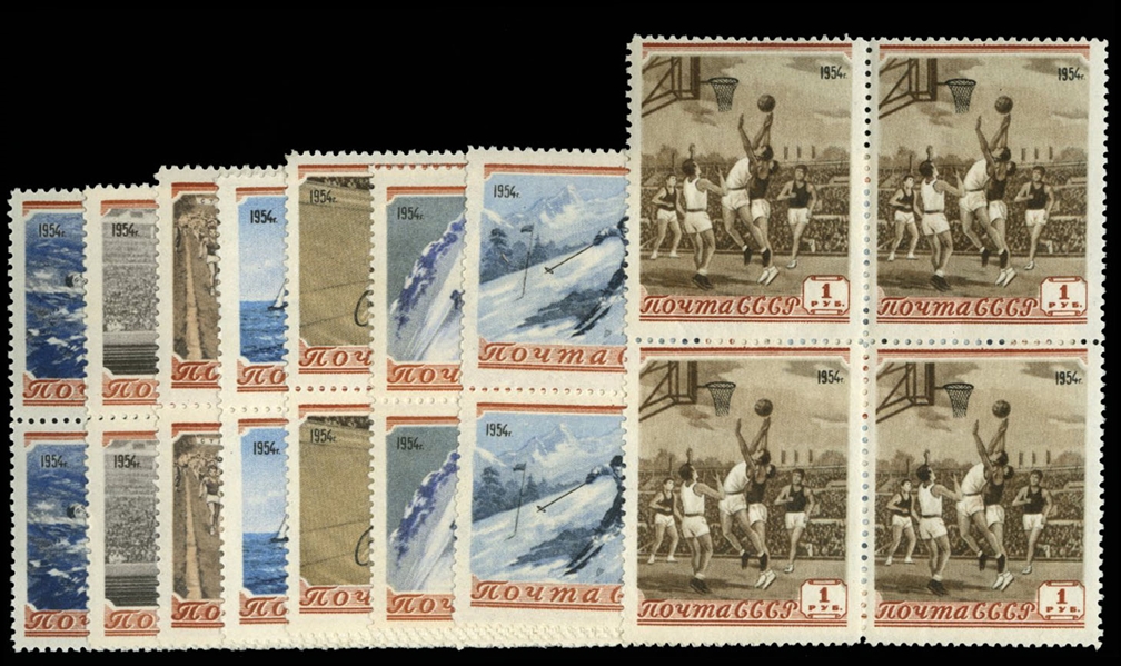 Russia  1710-1717  1954 Sports, complete set in blocks of four, never hinged