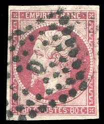 France 1850-1900 20 (YT 17B) â‚¬55 1860 80c rose, used, margins all around