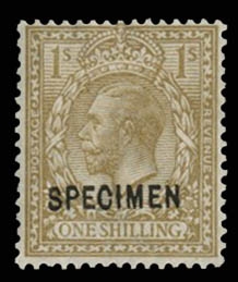 British Commonwealth - Great Britain  127S (SG 395s) £350 1913 1sh bister, overprinted Specimen in black, hinged