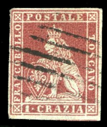 Italian States Tuscany 4 145 1851 1cr carmine, used, margins all around
