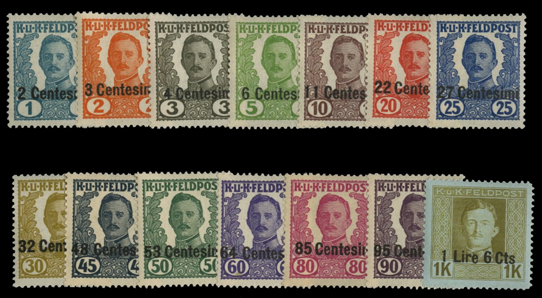 Italy Austrian Occupation N20-33 280 1918 Surcharges, complete set, never hinged