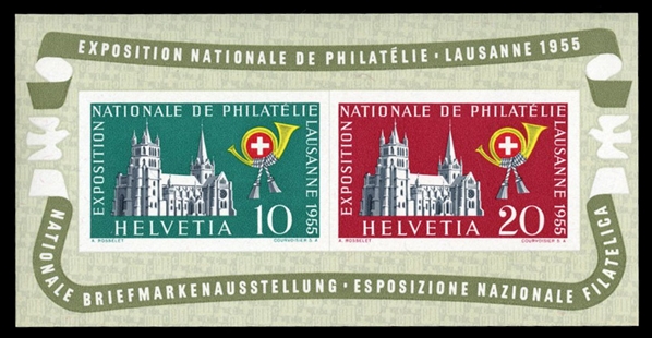 Switzerland  352a 80 1955 National Philatelic Exhibition souvenir sheet, never hinged