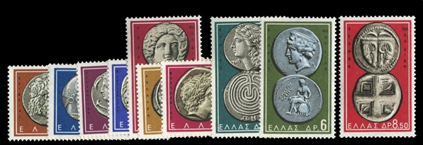 Greece  639-648 48.85 1959 Ancient Greek Coins, complete set, never hinged