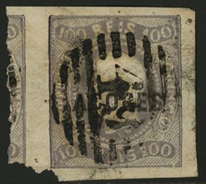 Portuguese Colonies Azores 6  1868 100r lilac, used, huge margins including adjoining stamp at left