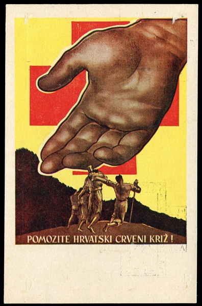 Croatia    1943 Red Cross Charity Postcard, franked with 2k