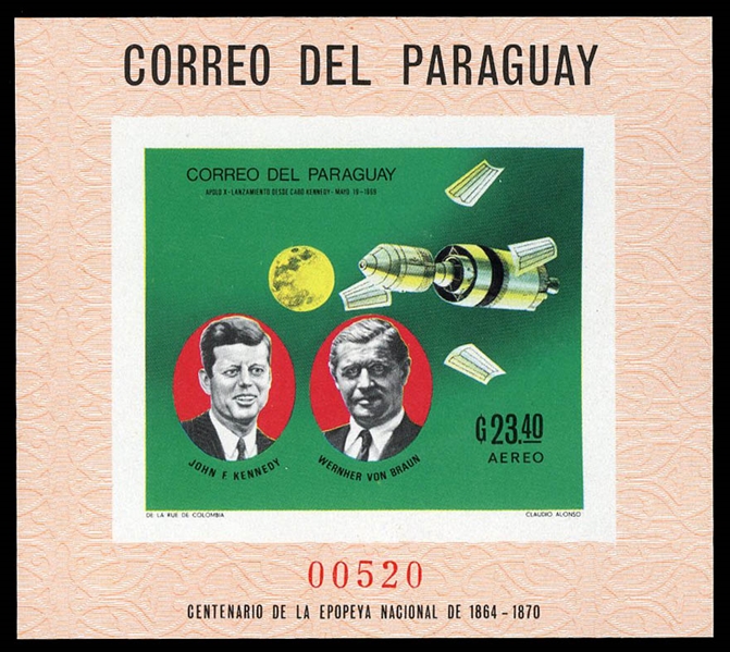 Paraguay  C323 27.5 1969 Apollo 11, imperf. souvenir sheet, never hinged