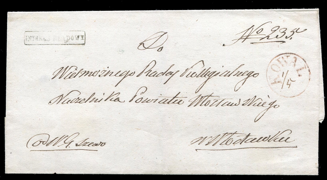 Poland    1850s (ca) folded letter from Kowal to Wloclawek, with ""Intezes Rzadowy"" postmark