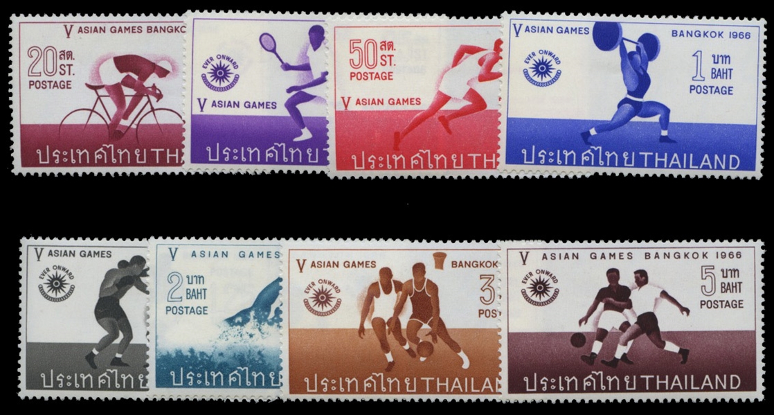 Thailand  442-449  1966 5th Asian Games, complete set, lightly hinged
