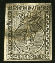 Italian States Parma 2 120 1852 10c black, used, margins all around, signed Raybaudi