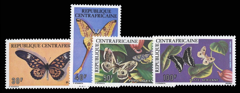 Central African Republic  253-254, C145-146 31 1976 Butterflies, set of four, never hinged