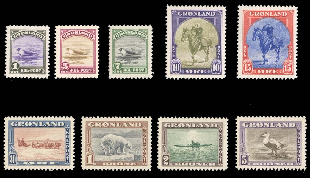 Greenland  45948 325 1945 1o-5k, complete set, never hinged