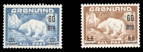 Greenland  39-40 76 1956 Surcharges, set of two, lightly hinged