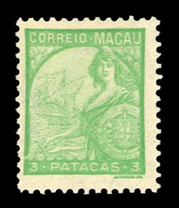 Macao  287 120 1934 3p emerald, hinged
