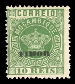 Portuguese Colonies Timor 2a 25 1885 10r green, overprinted on Mozambique instead of Macau, heavy hinge remnant