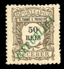 Portuguese Colonies St. Thomas and Prince Islands J41 40 1920 50r gray brown, unused without gum as issued