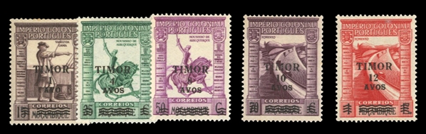 Portuguese Colonies Timor 240-244 45 1946 Surcharges, five different, lightly hinged
