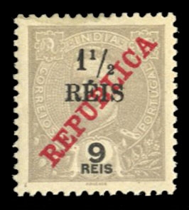 Portuguese Colonies Portuguese India 391 14 1915 1 1/2r on 9r gray lilac, hinged