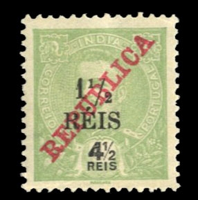Portuguese Colonies Portuguese India 390 45 1915 1 1/2r on 4 1/2r green, hinged