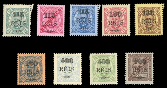 Portuguese Colonies St. Thomas and Prince Islands 77-85 52.2 1902 Surcharges, nine different, hinged