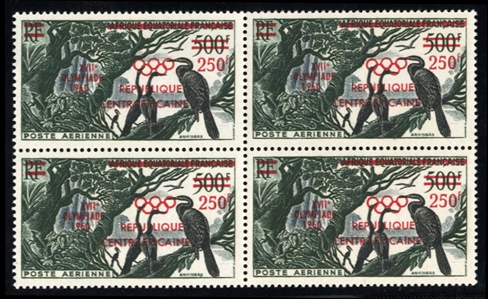 Central African Republic  C4 36 1960 Olympics, block of four, never hinged