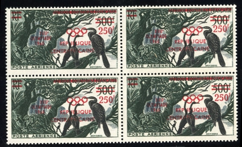 Central African Republic  C4 36 1960 Olympics, block of four, never hinged