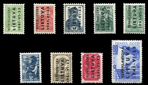 German WWII Occupation Lithuania Mi. 1-9 â‚¬190 1941 2k-80k, compete set, never hinged, signed GPSY, Pickenpack