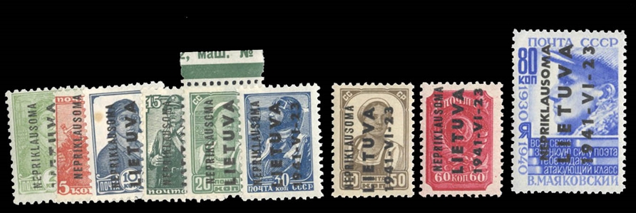 German WWII Occupation Lithuania Mi. 1-9 €220 1941 2k-80k, complete set, never hinged, 10k with heavy natural inclusion
