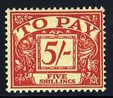 British Commonwealth - Great Britain Postage Dues J54 (SG D55) Â£150 (for never hinged) 1955-57 5sh scarlet, hinged