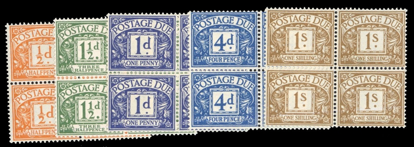 British Commonwealth - Great Britain Postage Dues J34-38 370.4 1951-52 Postage Dues, complete set in blocks of four, never hinged
