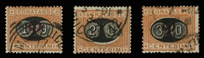 Italy Postage Dues J25-27 (Sass. 17-19) â‚¬90 1890-91 Surcharges, set of three, used
