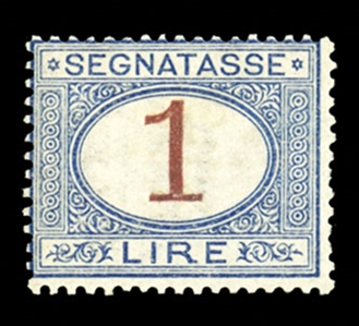 Italy Postage Dues J13 8000 1894 1l blue and magenta, hinged, signed Diena, Raybaudi,