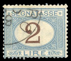 Italy Postage Dues J15 32.5 1870 2L light blue and magenta, used