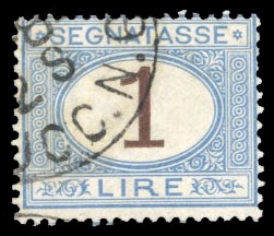 Italy Postage Dues J13 20 1870 1L light blue and brown, used