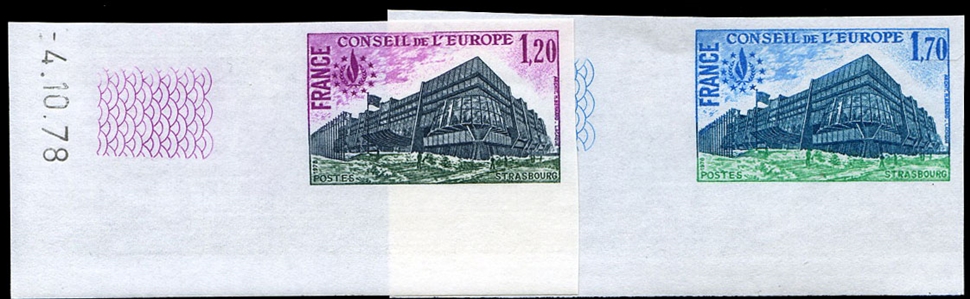 France Officials 1O23-1O24 (YT 58-59) â‚¬92 1978 Council of Europe, imperf. sheet margin set of two, never hinged